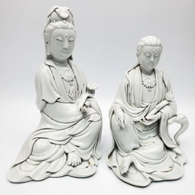 2 Chinese "Blanc De Chine" Seated Buddha Figures