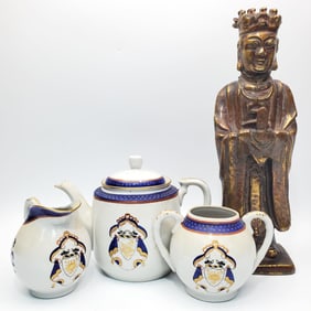 Lot of 4 Chinese Items Incl. a Tea Set & Statue