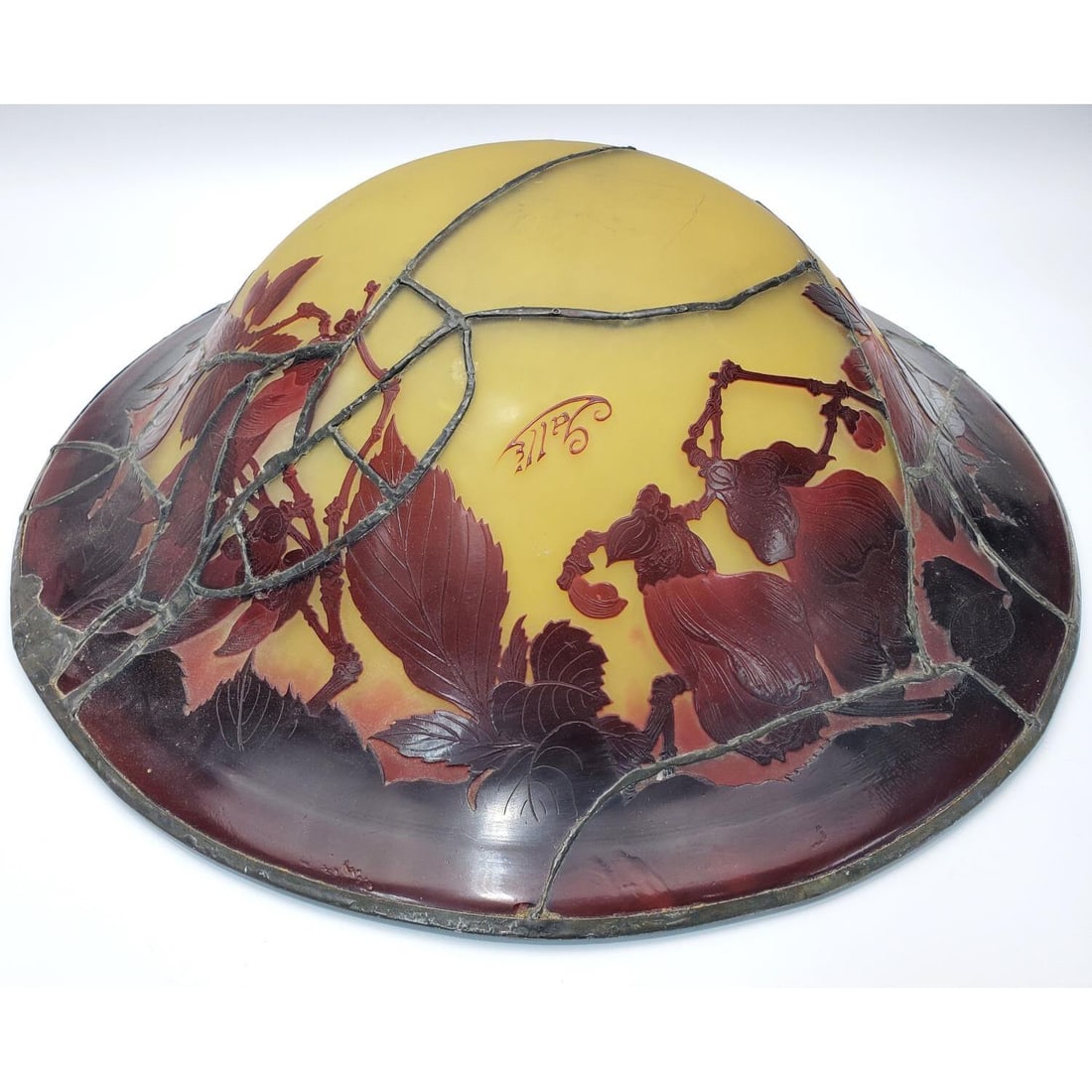 Totally Repaired Galle Cameo Art Glass Lamp Shade (1 of 6)