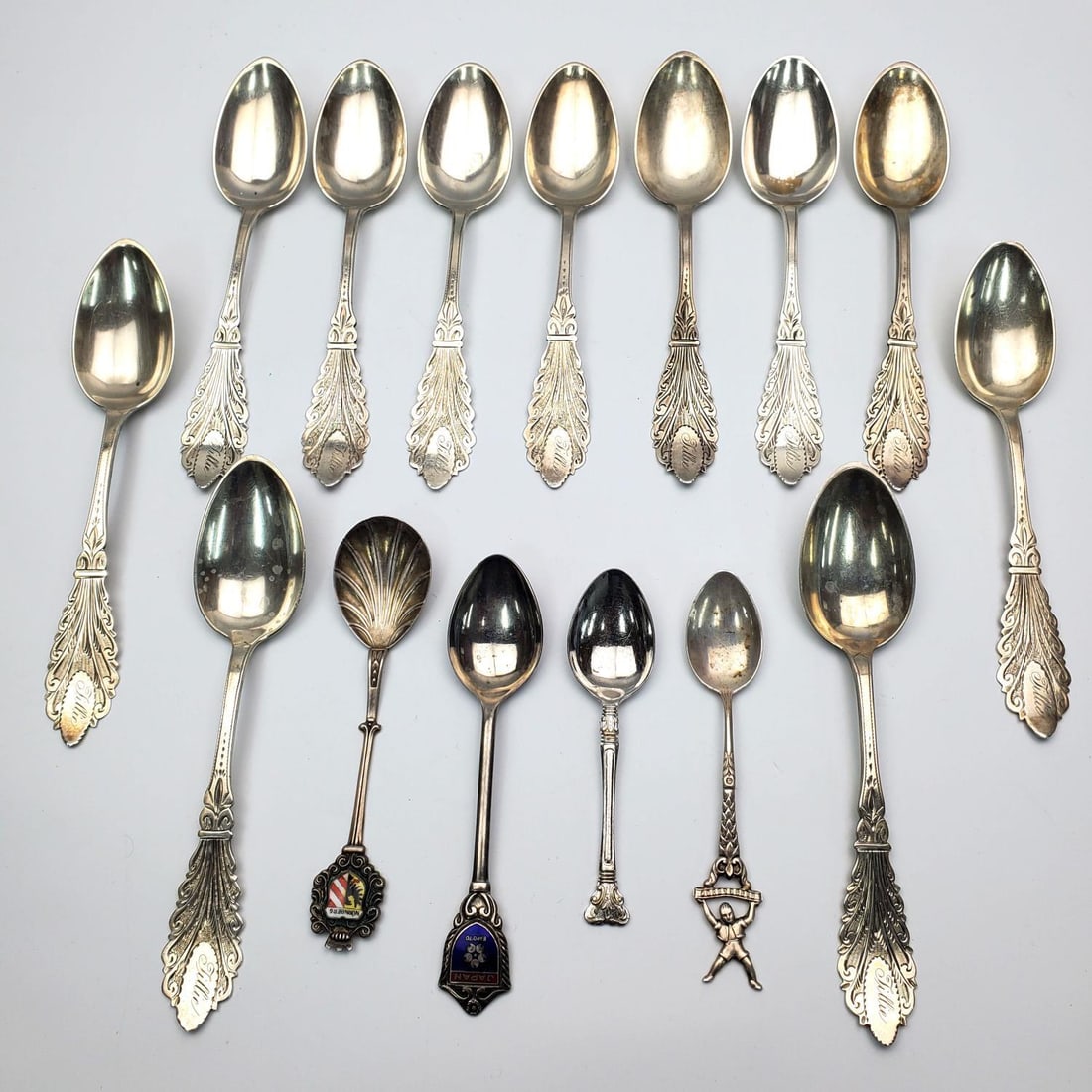 Lot of 11 Vintage B. J. Mayo Silver Spoons (1 of 4)