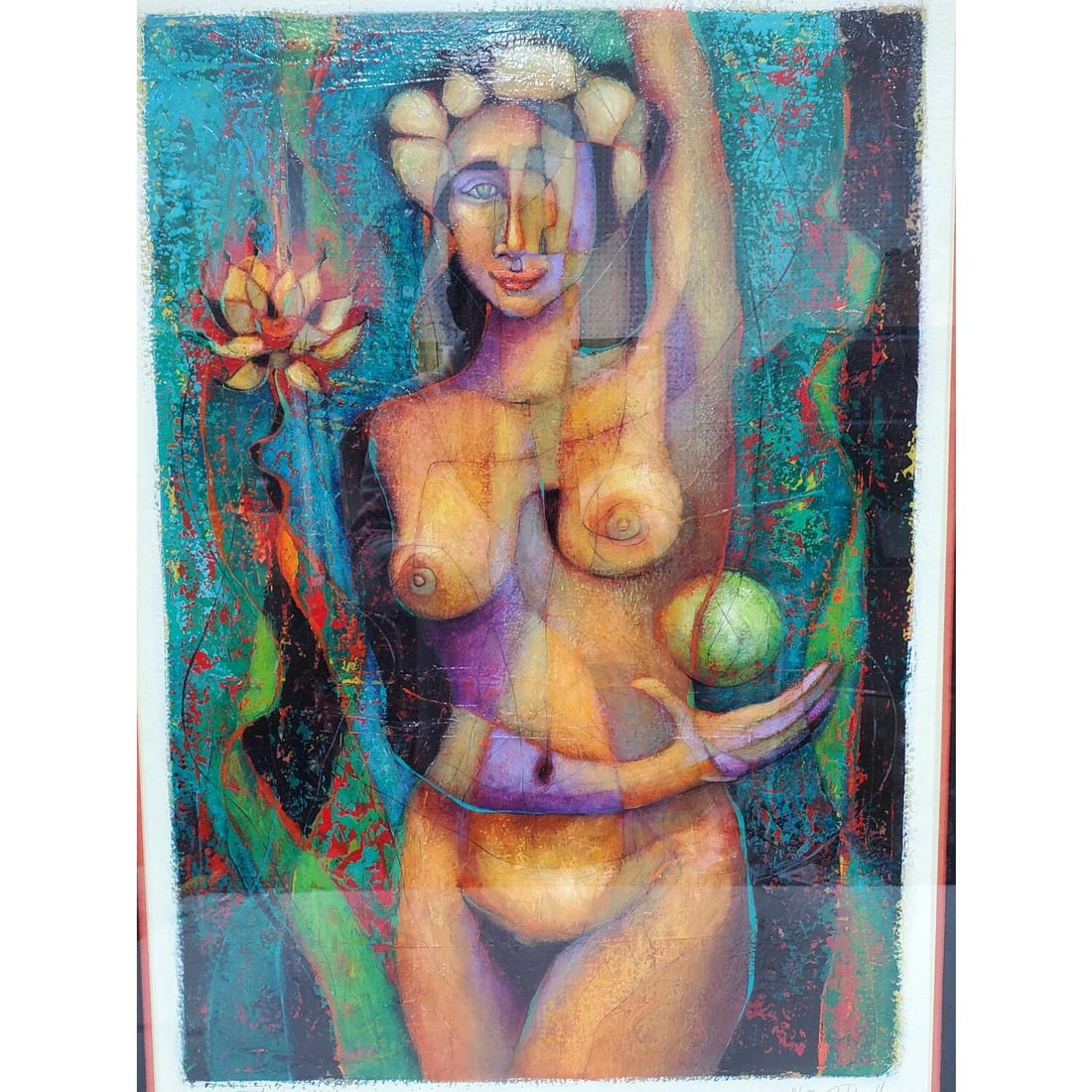 Signed Cubist Style Framed Lithograph - 2