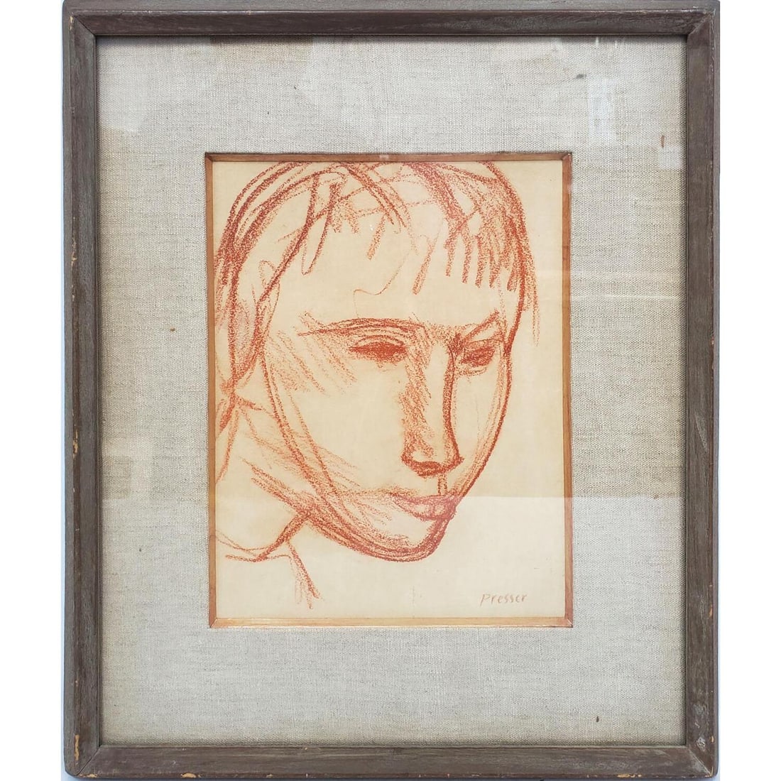 Josef Presser, American (1907-1967) Painting: Josef Presser, American (1907-1967) Painting, Graphite on Paper, "Portrait". Signed Lower Right. In Original Frame Under Glass. Has Not Been Examined Out of Frame. Condition: Excellent. Dimensions: Si