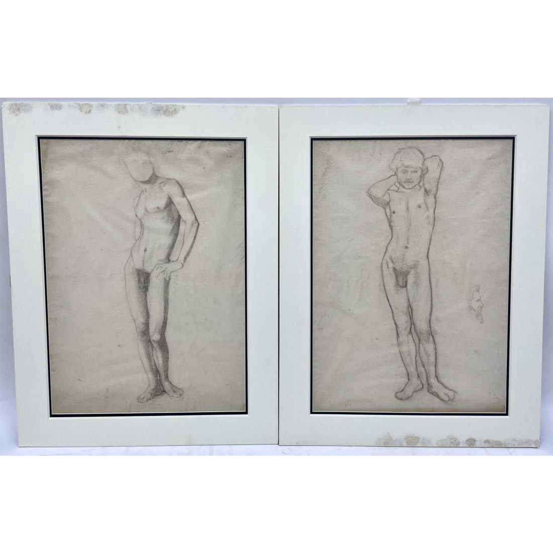Attrib. Henry Leland, American (1850-1877)Drawings: Attributed to Henry Leland, American (1850-1877) Pencil Drawings on Paper. Condition Generally Very Good, Matted but Not Framed. Dimension: Sight- 24" x 18". Matte-30" x 24". Provenance: From a Long