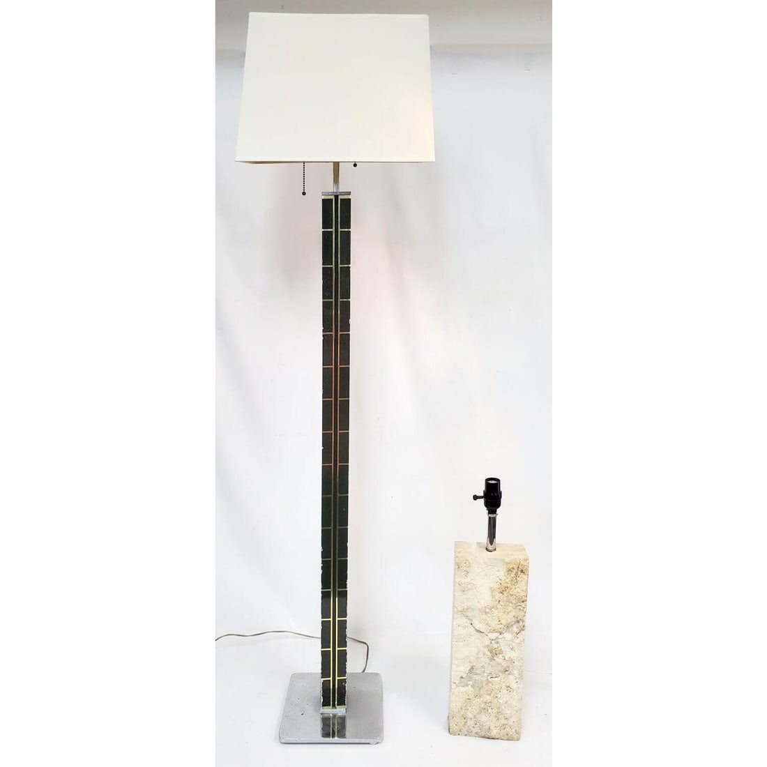 2 MCM Lamps Including Floor & Marble Examples: 2 MCM Lamps Including a Floor Example & a Marble Example. Condition: Generally Good w/ Some Wear to Both. Please Note- We Do Not Guarantee the Workability or Wiring of Any Lamps or Chandeliers. 