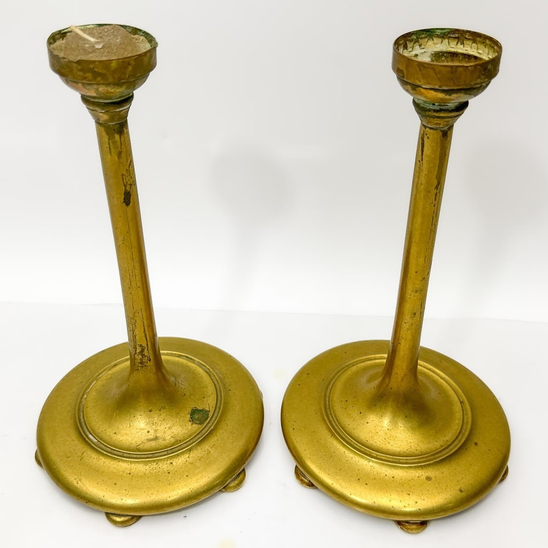Pair of Heavy Bronze Arts & Crafts Candlesticks (1 of 3)