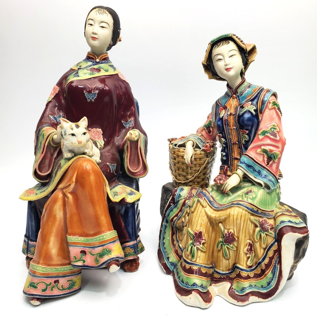 2 Chinese Vintage Signed Glazed Pottery Figures (1 of 5)