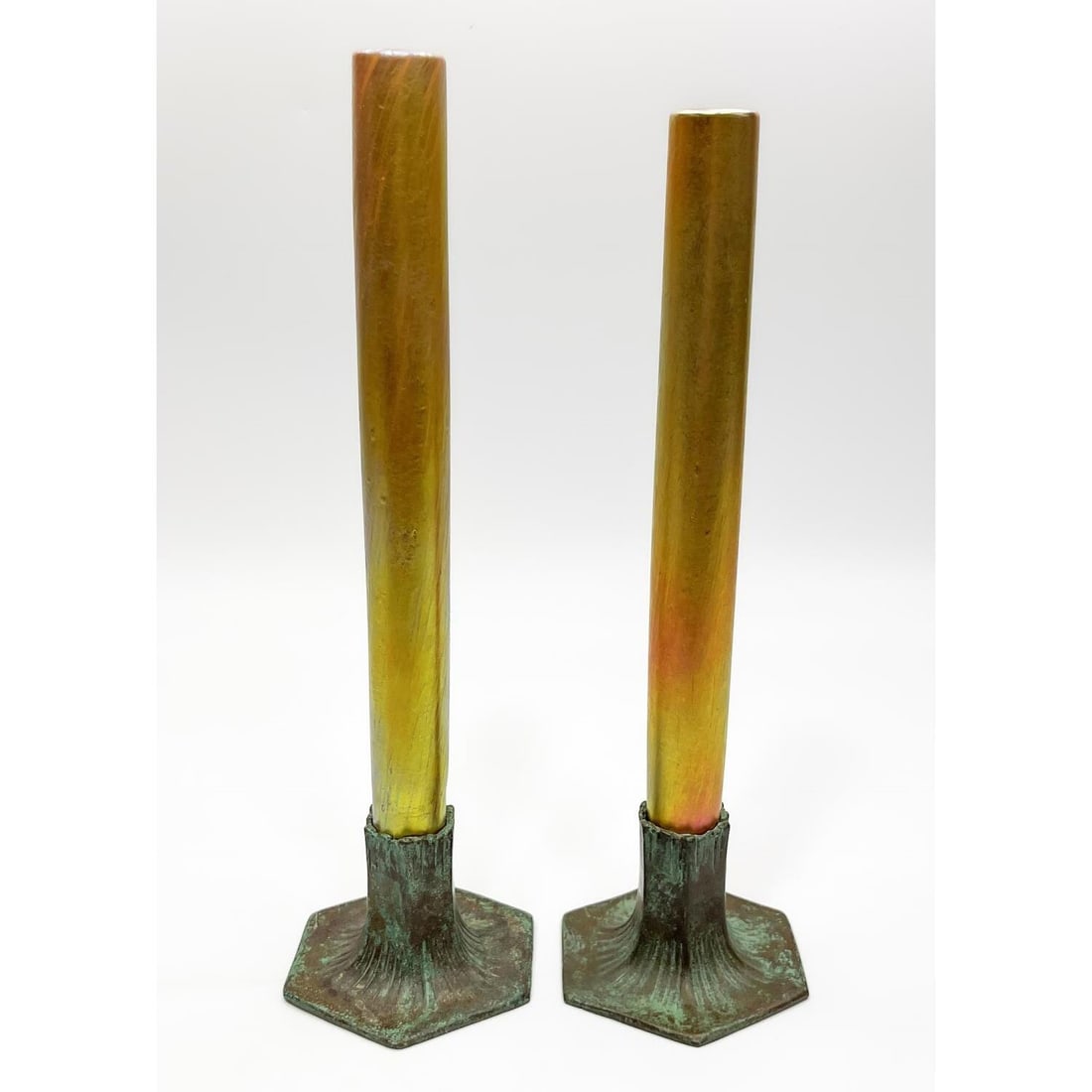 Pair of Tiffany Style Iridescent Glass Vases (1 of 5)