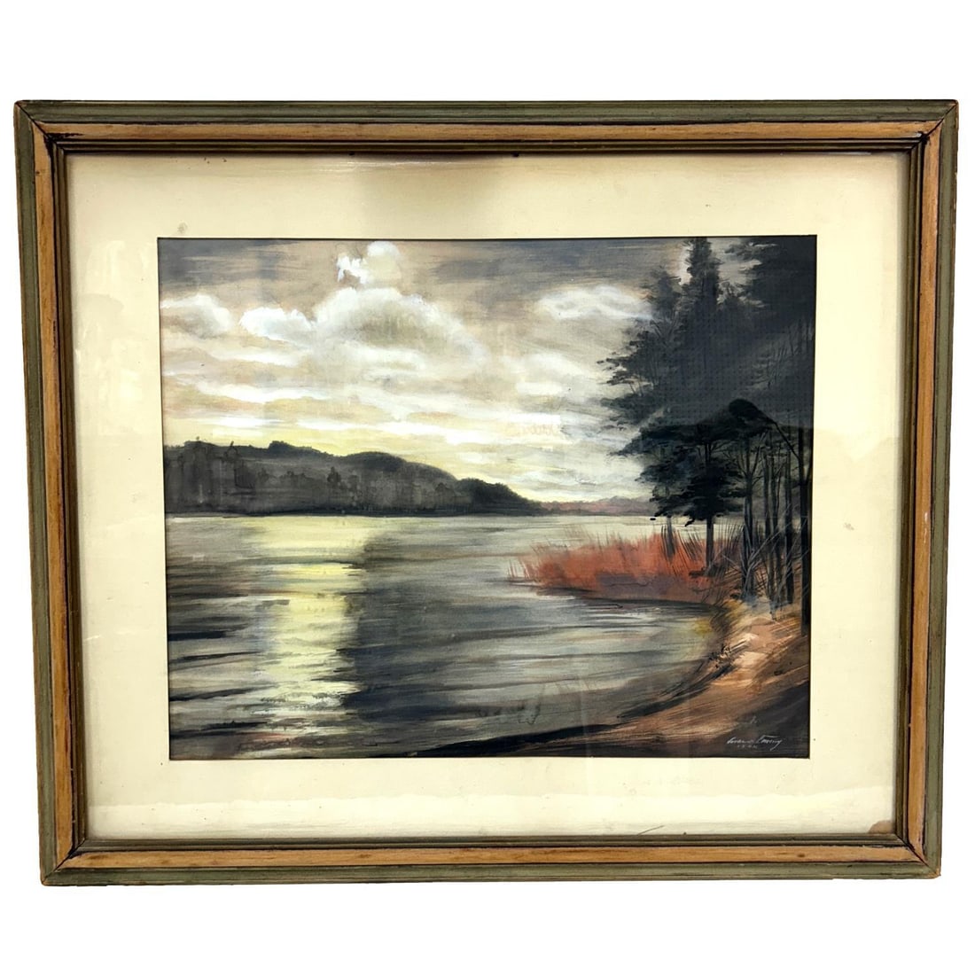 Antique Framed Watercolor Landscape of Lake Scene (1 of 3)