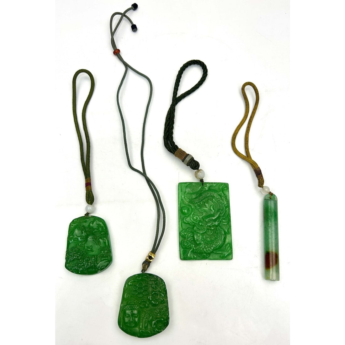 Lot of 4 Chinese Carved Green Hard Stone Pendants (1 of 5)