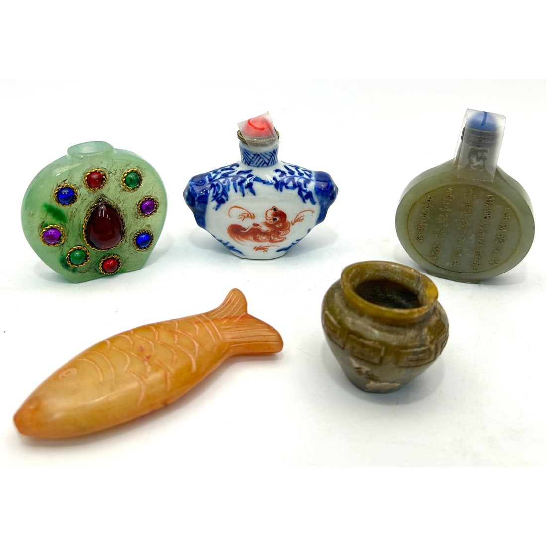 Chinese Lot of 5 Items Including 3 Snuff Bottles (1 of 1)