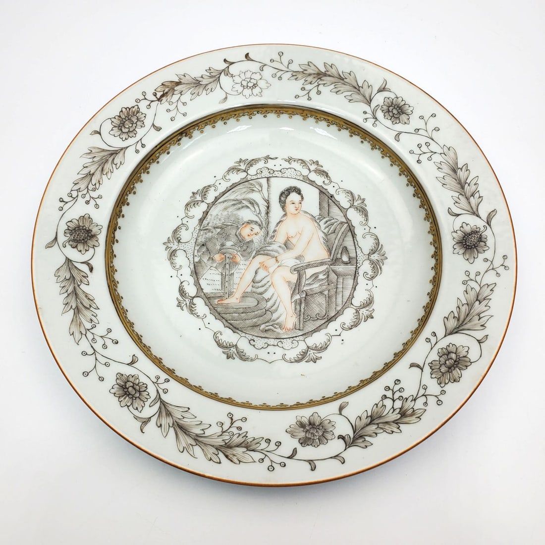 Antique Chinese Export Grisaille Porcelain Plate (1 of 3)