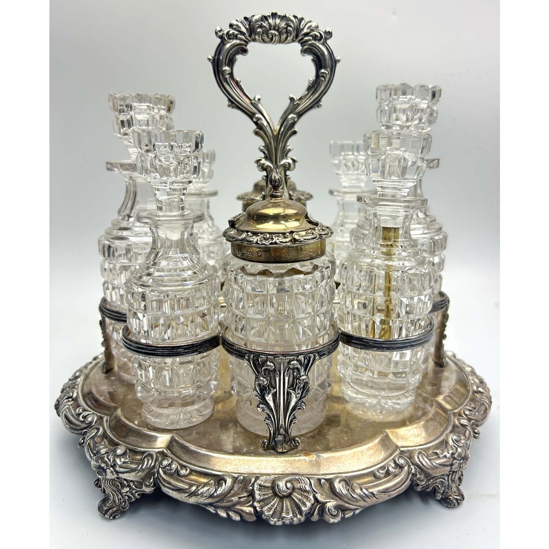 Antique Silver-Plate & Cut Glass Cruet Set (1 of 9)