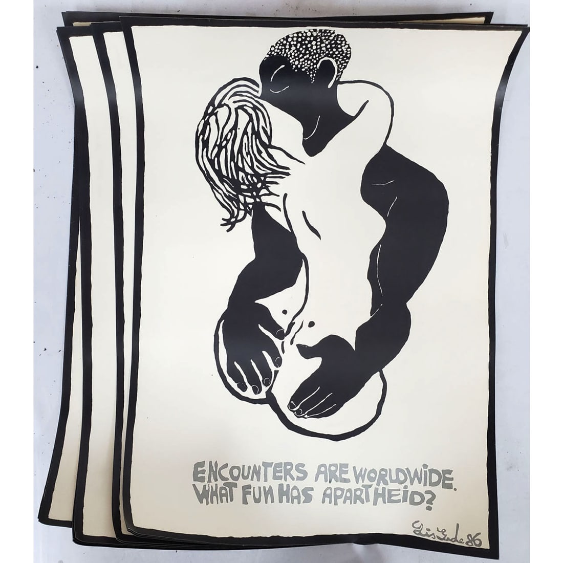 Approximately 12 Vintage Posters From 1986: Approximately 12 Vintage Posters From 1986 "Encounters Are Worldwide. What Fun Has Apartheid". Condition: Generally Very Good. Dimensions: H- 24" x 16.5". Provenance: From a Long Island, NY Estate.