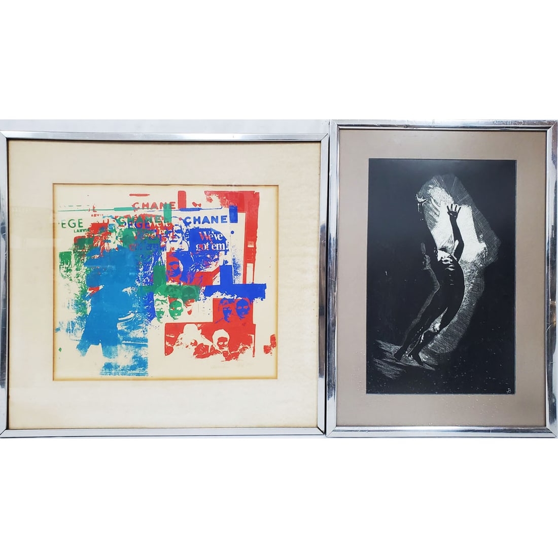 2 Vintage Etchings & Lithographs c. 1970's: Lot of 2 Vintage Etchings & Lithographs c. 1970's. The 1st is an Etching Signed J.B in The Style of Rockwell Kent. The Other is a Lithograph Signed & Dated 1973. Both in Original Frames Under Glass.