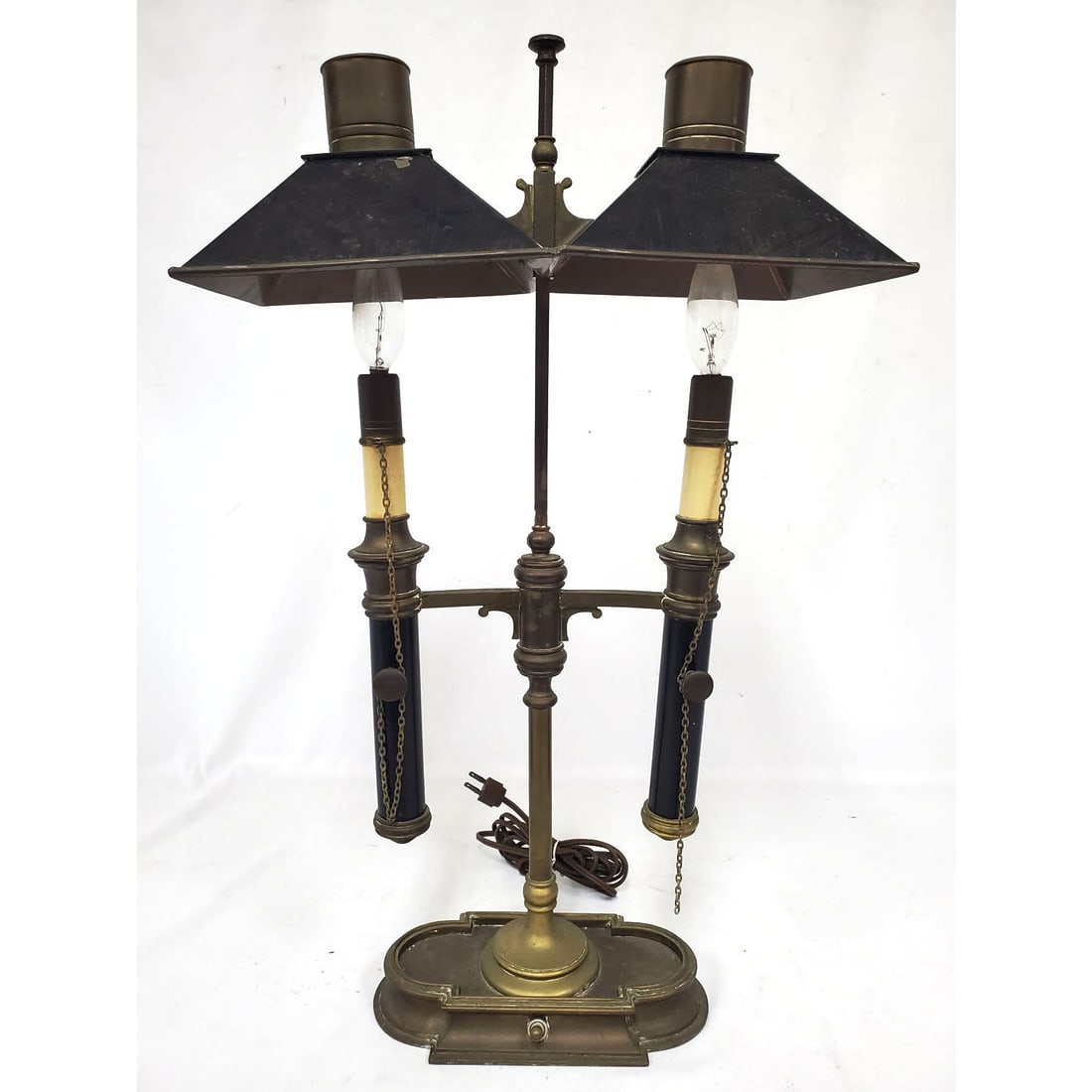 Vintage Chapman Empire-Style Brass Lamp: Vintage Chapman Empire-Style Brass Bouillotte Adjustable 2 Light Table Lamp c. 1973. Condition: Generally Good As Found. Please Note- We Do Not Guarantee the Workability or Wiring of Any Lamps or
