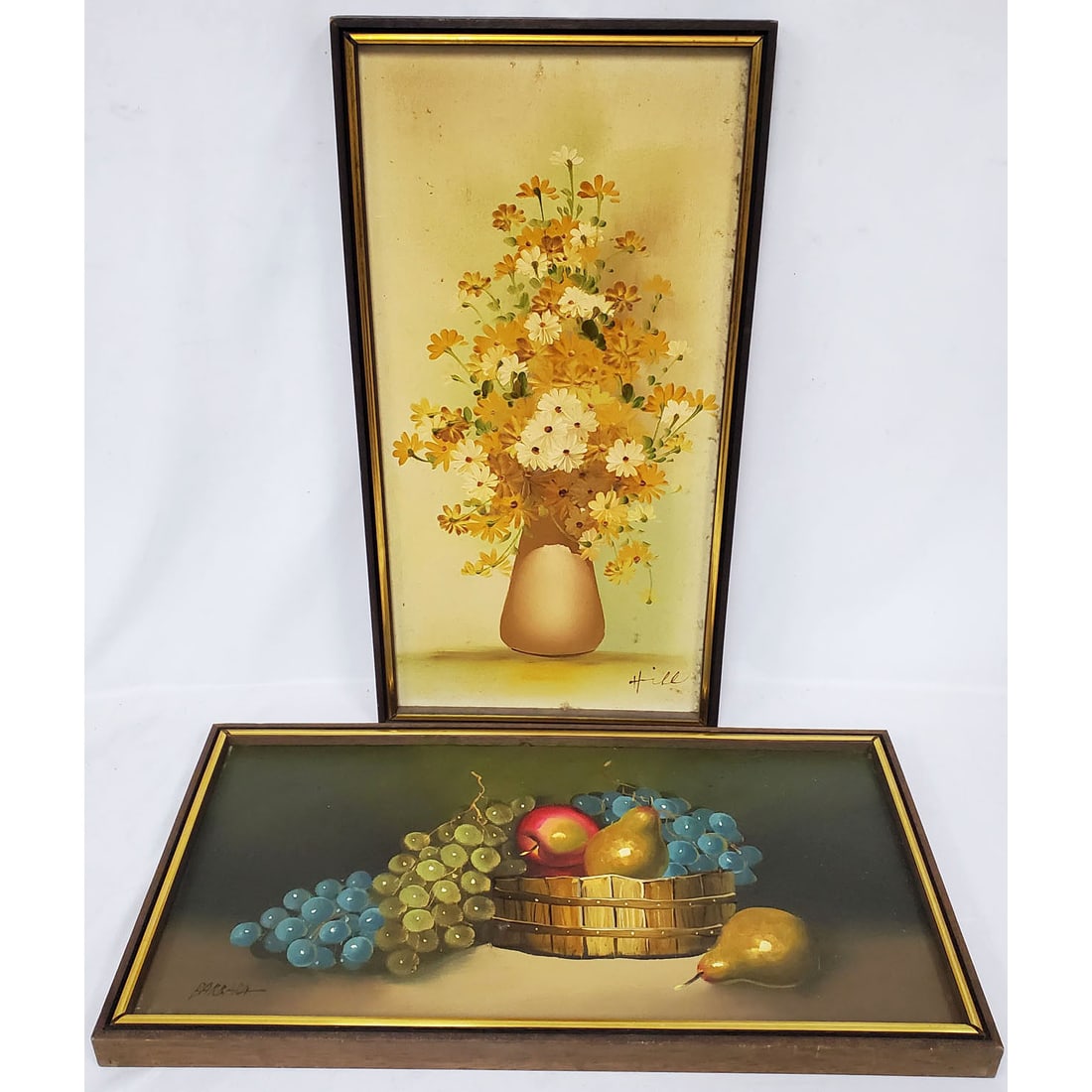 Lot of 2 Signed Vintage Paintings Oil on Canvas: Lot of 2 Signed Vintage Paintings Oil on Canvas. Framed Under Glass. Has Not Been Examined Out of Frame. Condition: Generally Very Good. Dimensions: Both Sight H- 24" x W- 12" Frame H- 25" x W- 13".