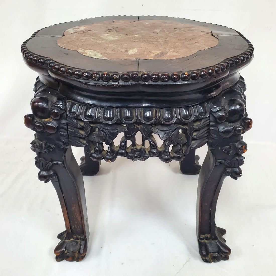Chinese Antique Carved Wood Low Pedestal (1 of 3)