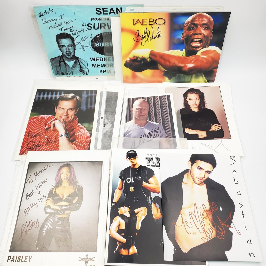 Group Lot of Autographed Photos: Group Lot of Autographed Photos of Celebrities Including Drew Barrymore, Tyra Banks, Casey Kasem, Angelina Jolie, Jewel & Many Others. Approximately 30 Autographs. Collection of Michele Zarrella. Cond