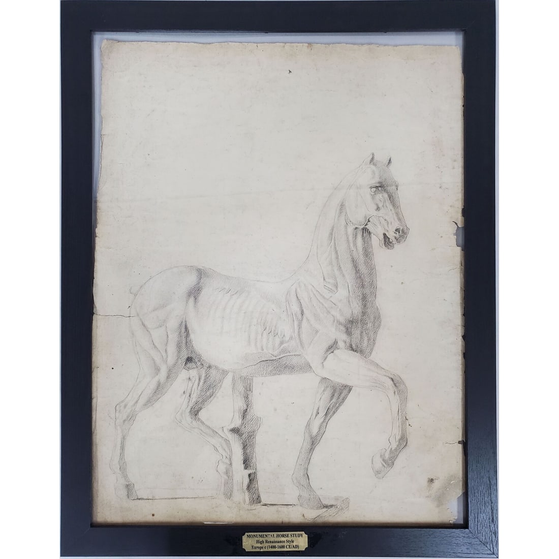 Rare Renaissance Style Double Sided Pencil Study: Rare Renaissance Style Double Sided Pencil Study For a Statue of a Horse on One Side & a Drawing of a Sleeping Woman on The Other Side. This Item Would Probably Date Back to 15th or 16th C. In a New,