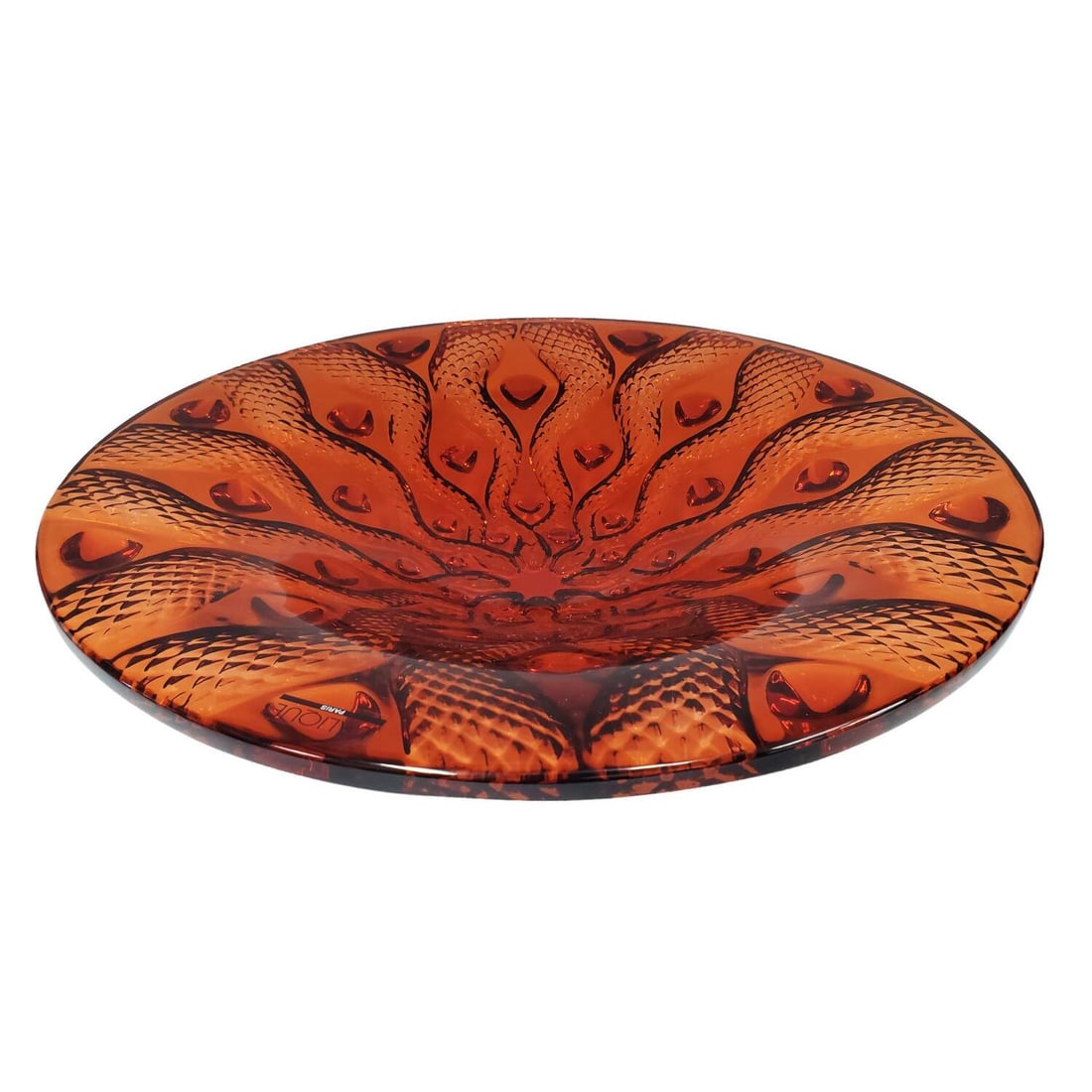 Lalique France "Serpentine" Large Amber Glass Bowl (1 of 7)