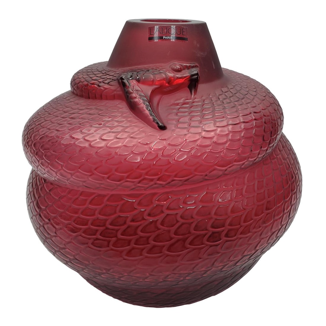 Lalique France Art Glass Magenta Vase "Serpent" (1 of 8)