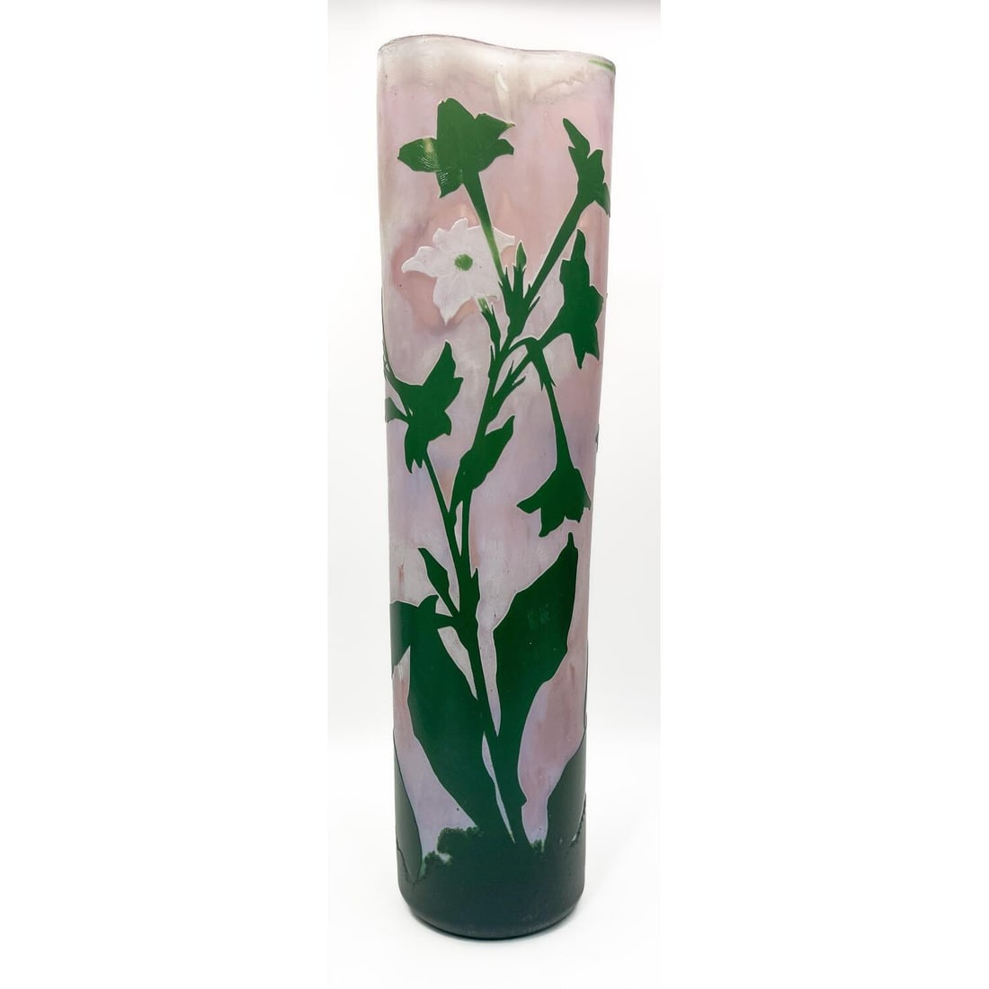 Daum Nancy Triple Overlay Cameo Glass Vase: Monumental Daum Nancy Art Nouveau Triple Overlay Cameo Glass Vase Depicting White Flowers. Circa 1900. Fully Signed. Condition: Excellent. Dimensions: H- 20". Provenance: From a NYC Apartment. Please