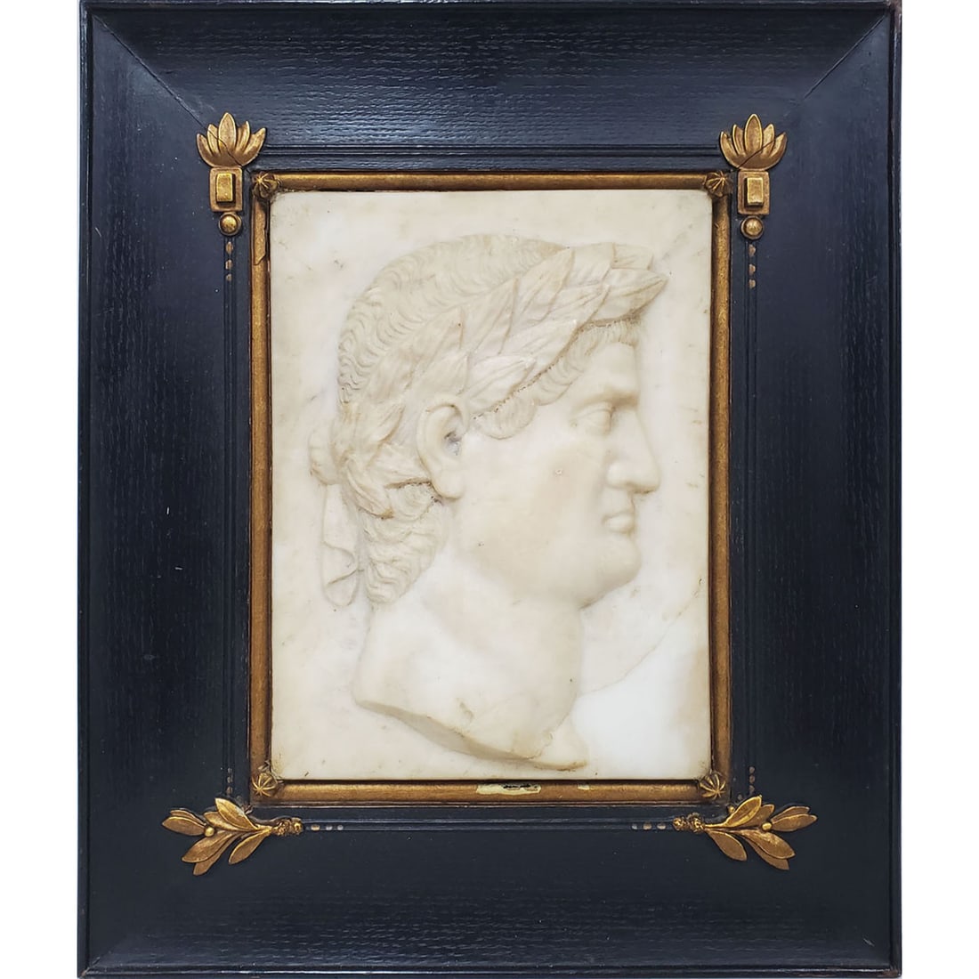Antique Carved Marble Bas-Relief Portrait Plaque (1 of 2)