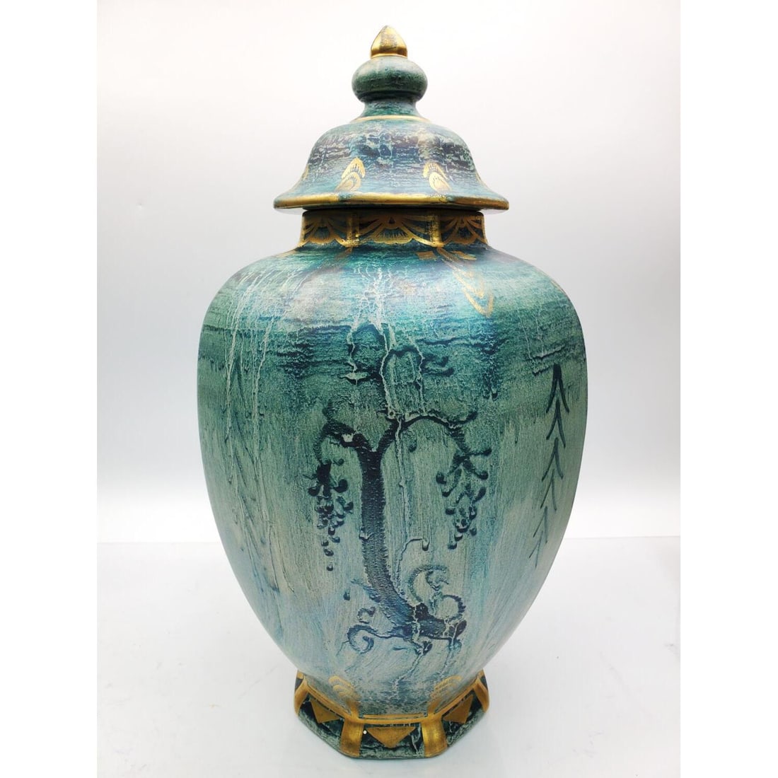 Swedish Gustavsberg Porcelain Jar by Josef Ekberg: Early Antique Swedish Gustavsberg Porcelain Hand Painted & Gilt Decorated Covered Jar. Signed & Designed by Josef Ekberg. Fully Signed on the Bottom. Circa 1929. Condition: Generally Very Good. Some L