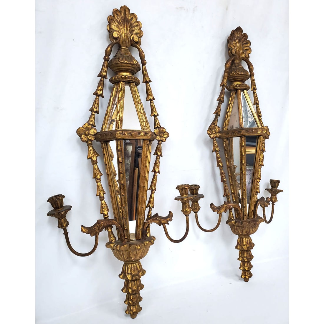Antique Pair of Large Italian Carved Wood Sconces (1 of 4)