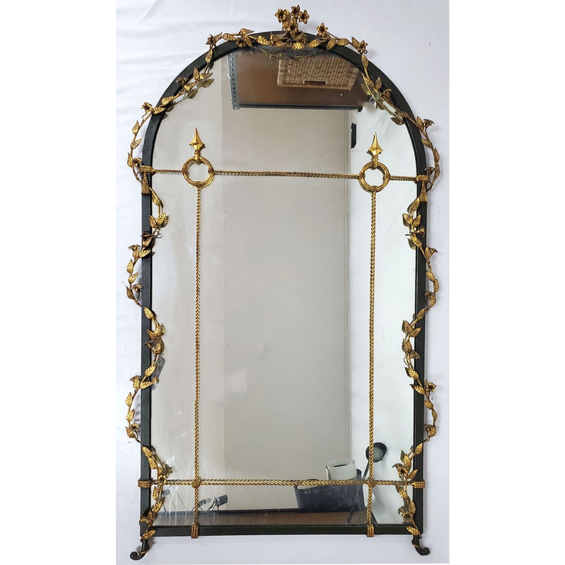 Large Italian Ornate Bronze & Iron Floor Mirror (1 of 3)