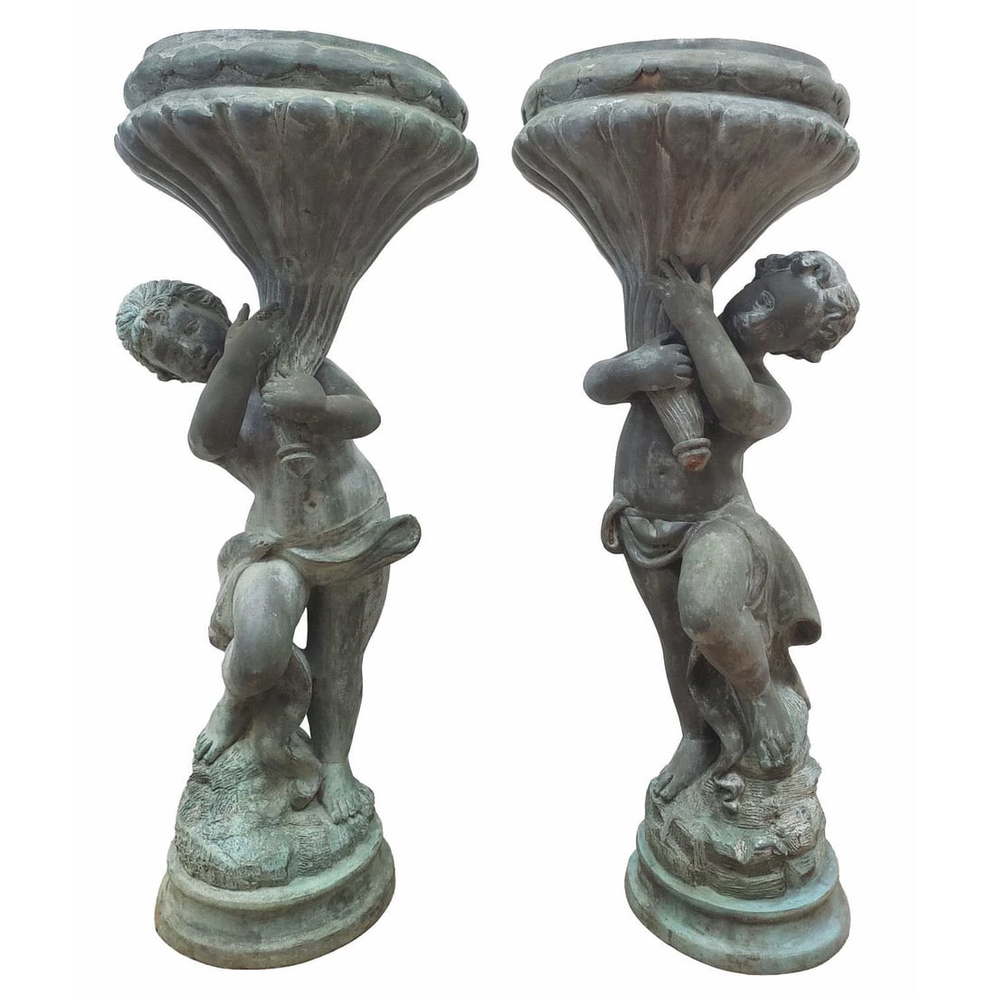 Pair of Old Large Bronze Figural Tall Planters (1 of 7)