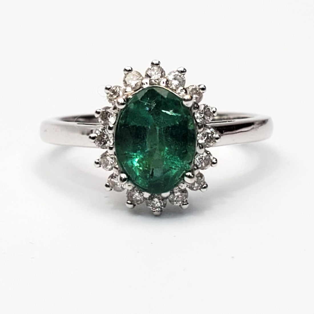 18K White Gold, Diamonds & Emerald Ring (1 of 4)