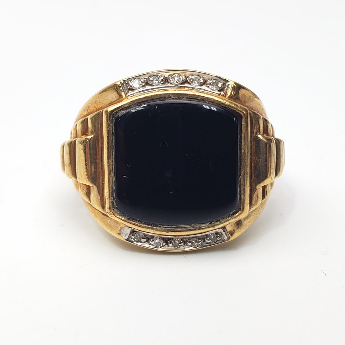 Men's 10K Gold Ring w/ Diamonds & Onyx (1 of 4)