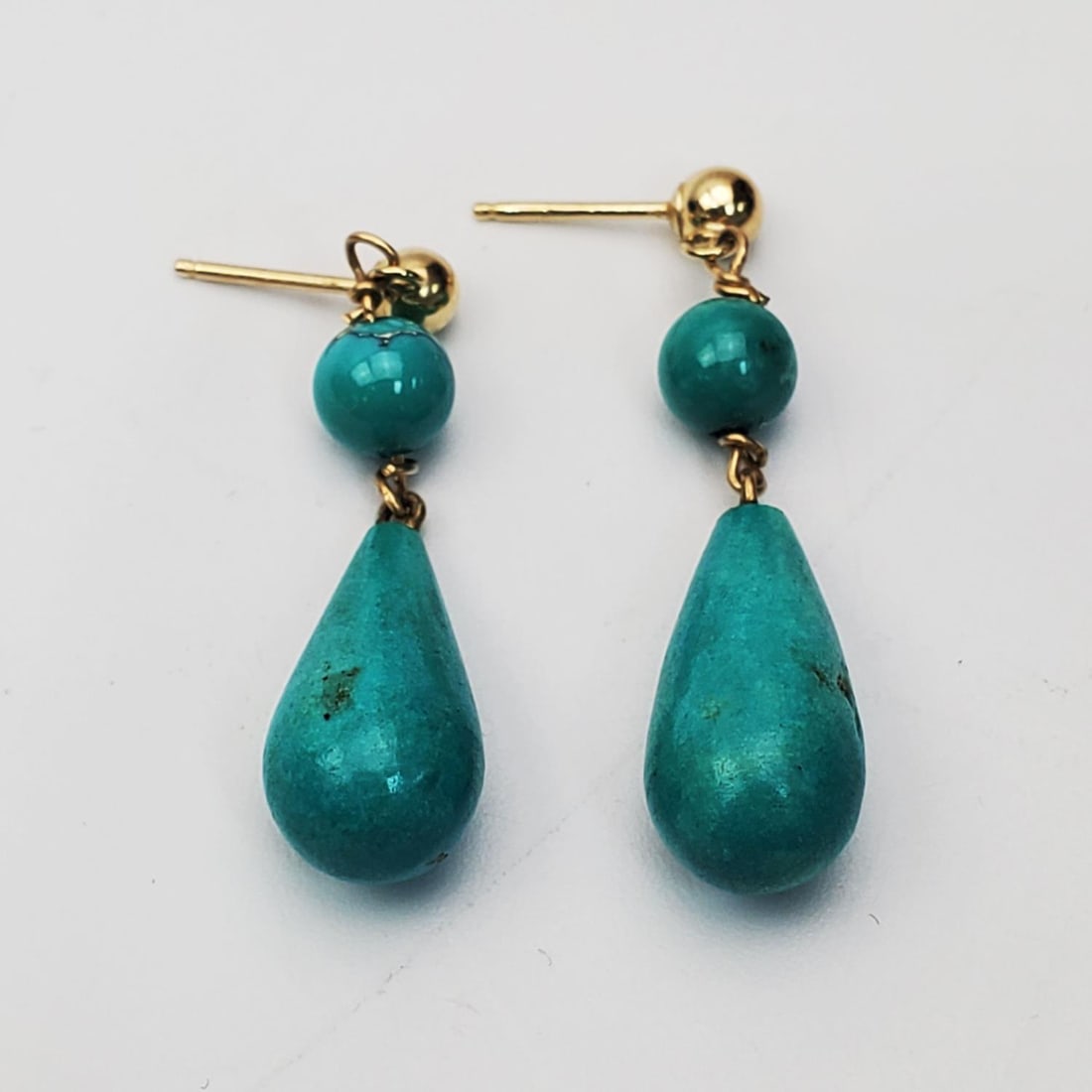 Vintage 14K Gold & Turquiose Teardrop Earrings (1 of 2)