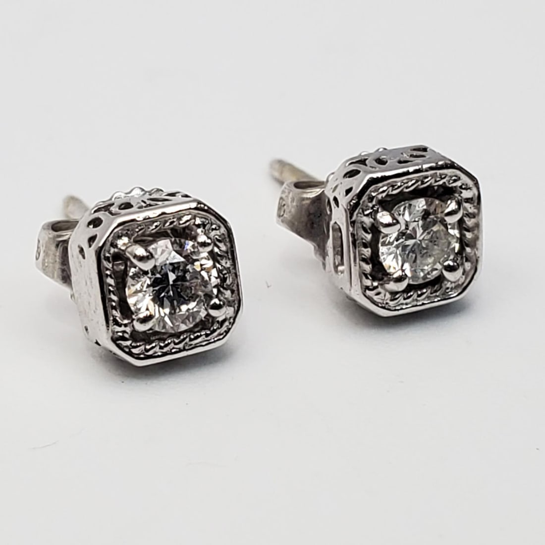 Pair of 14K White Gold & Diamonds Earrings (1 of 4)