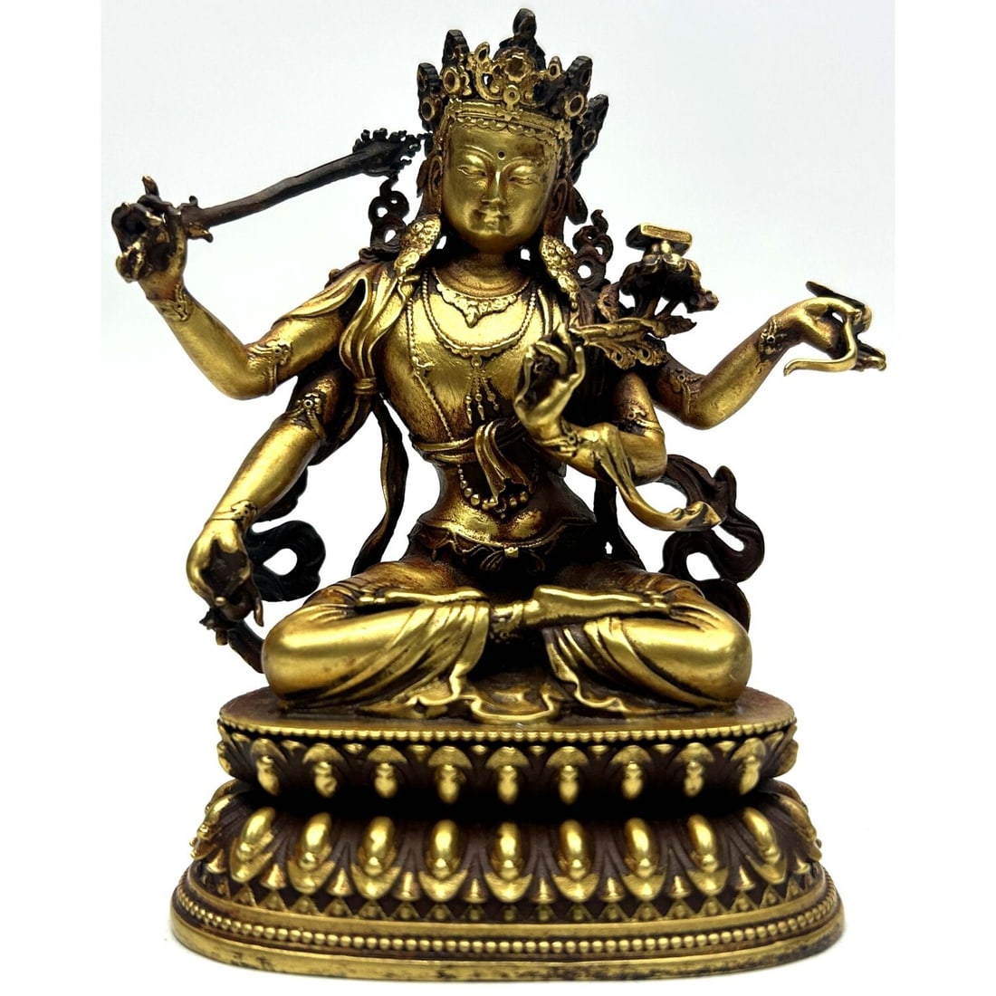 Chinese Gilt Bronze Buddhist Figure of Manjushri (1 of 3)