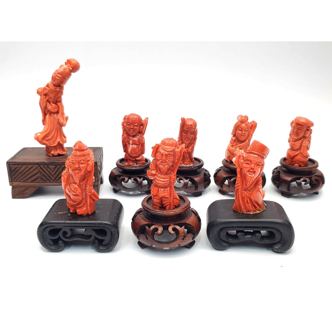 Lot of 8 Vintage Chinese Carved Coral Figures (1 of 3)