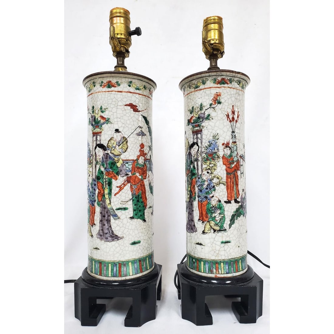 Pair Chinese Crackle-Glazed Porcelain Vase Lamps (1 of 3)