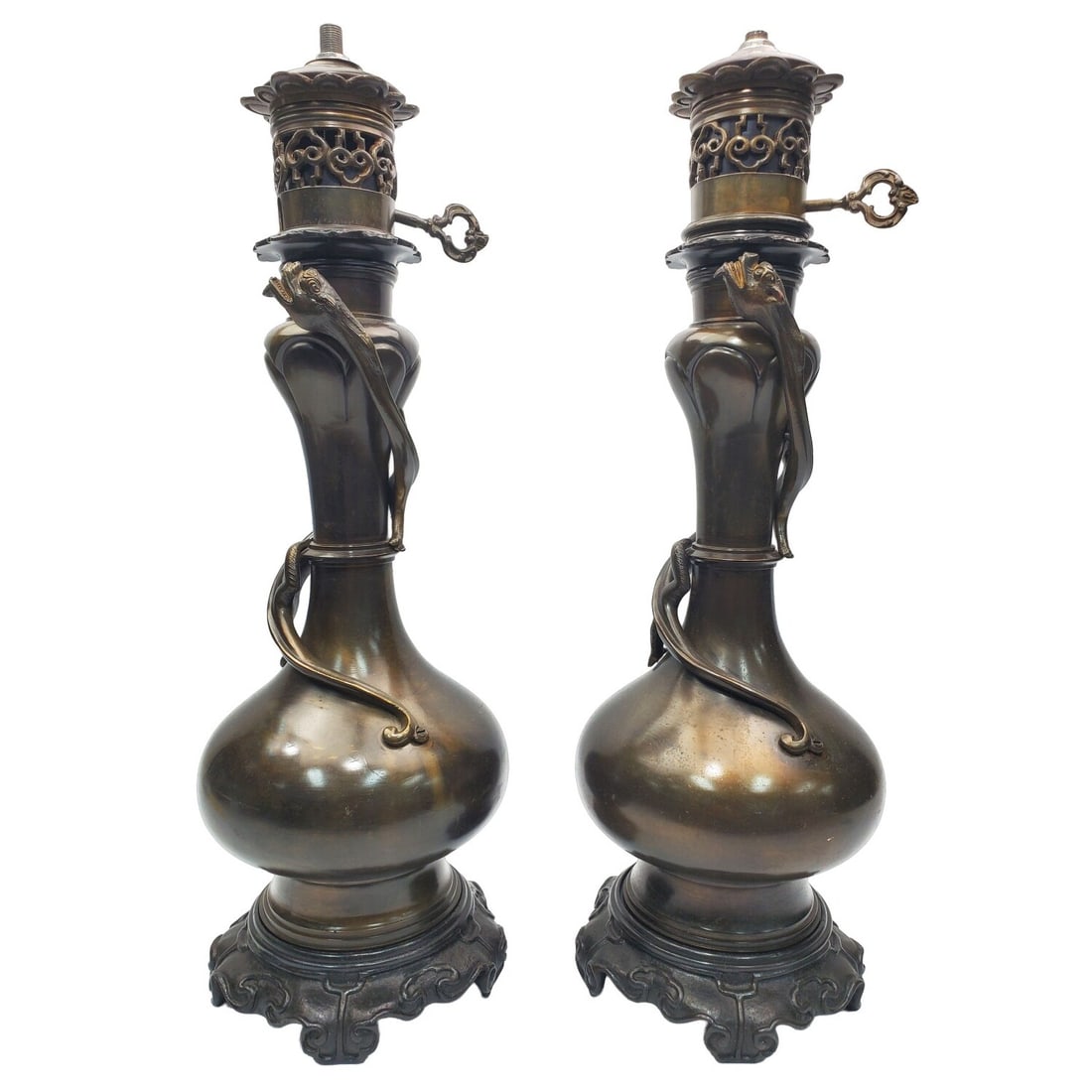 Pair of Chinese Bronze Lamps (1 of 4)