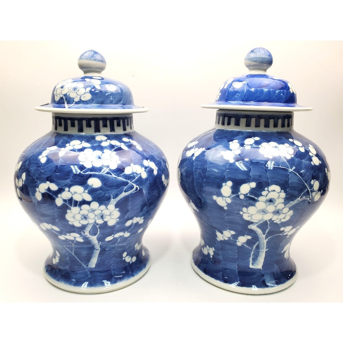 Chinese Pair of Blue & White Prunus Covered Jars (1 of 5)