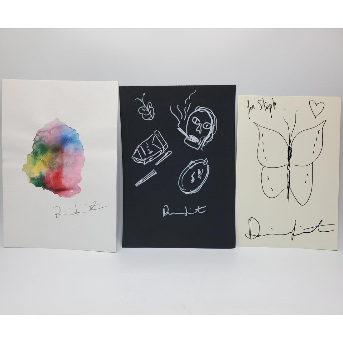 After Damien Hirst, British (b.1965): After Damien Hirst, British (b.1965), Lot of 3 Works of Art Including 2 Drawings on Paper & 1 Watercolor on Paper. All 3 Are Signed. We Do Not Guarantee the Authenticity of These Items. Condition: Gen