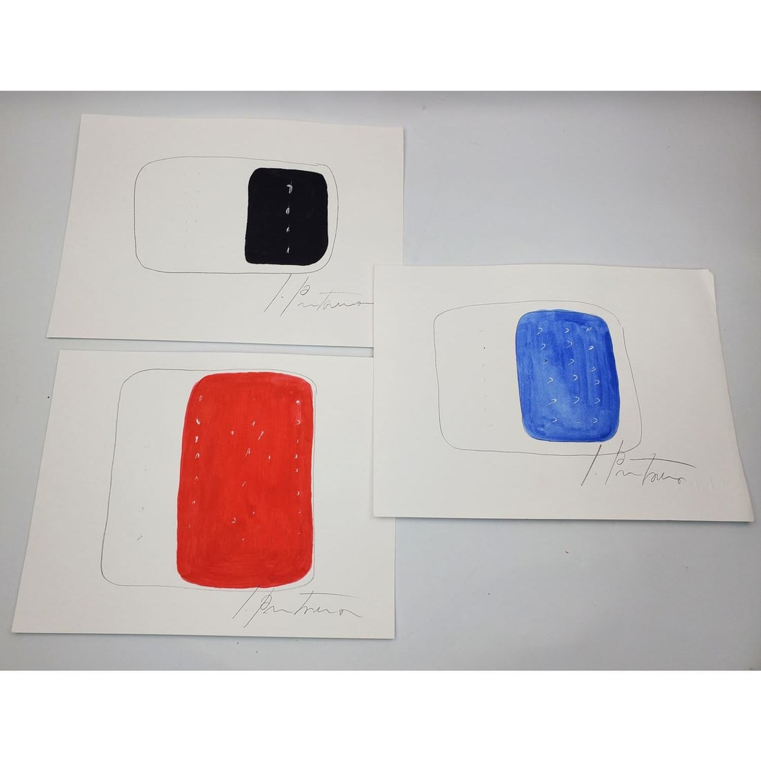 After Lucio Fontana Lot of 3 Drawings: After Lucio Fontana, Italian/Argentinian (1899-1968) Lot of 3 Drawings, Pencil & Acrylic on Paper. All 3 Are Pencil Signed Lower Right. We Do Not Guarantee the Authenticity of This Item. Condition: Ge