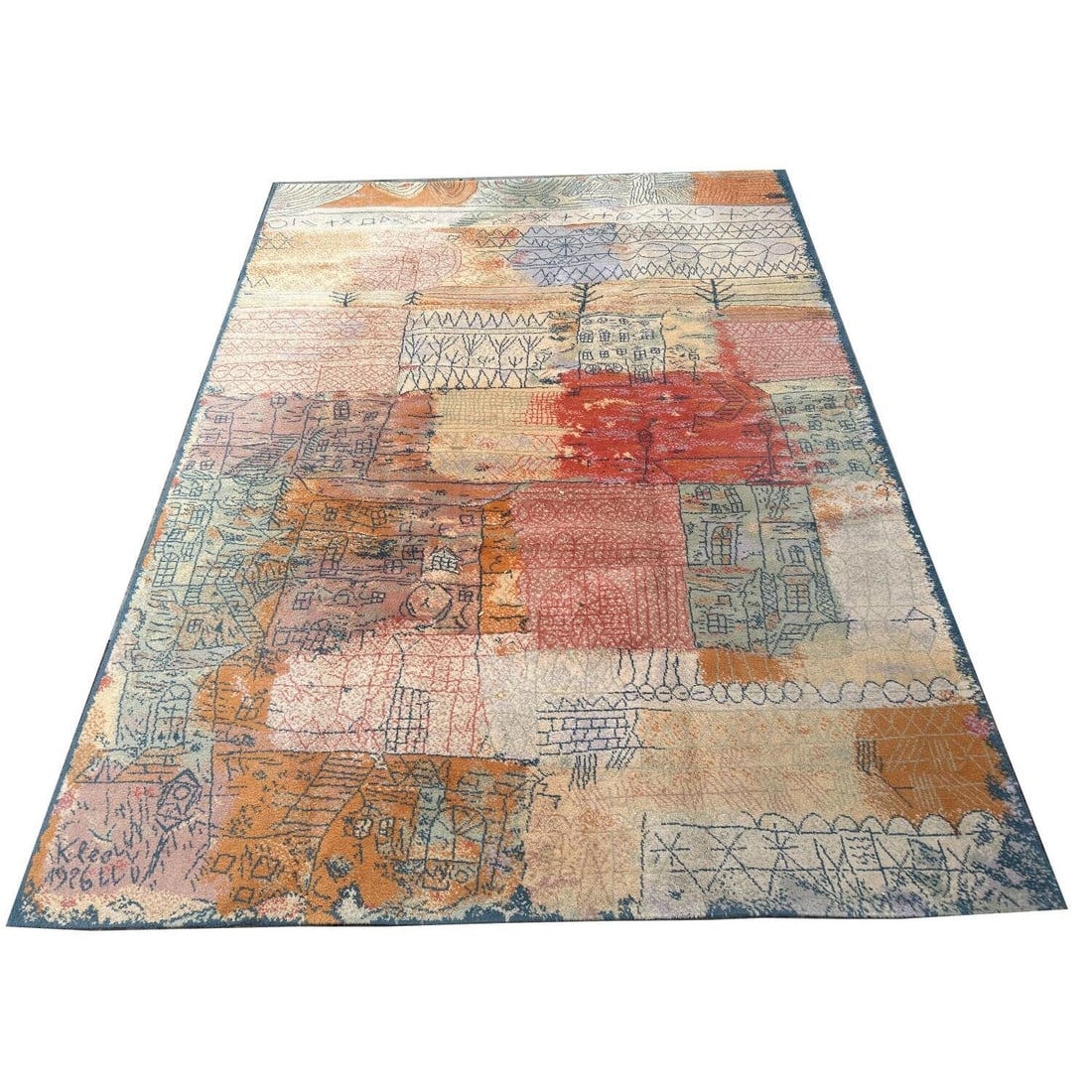 Paul Klee Vintage Rug Florentinische Villenviertel: After Paul Klee Vintage Wool Rug "Florentinische Villenviertel" Produced by Ege Art Line Denmark Circa 1988. Has Original Label on the Back. Condition: Generally Very Good. Dimensions: 11' x 8.2'. Pro
