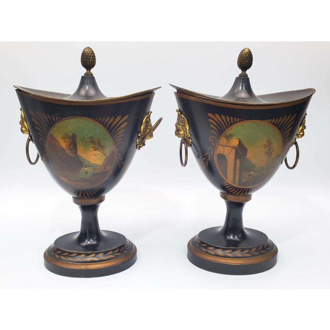 Pair of French Tole Painted Covered Vases (1 of 6)