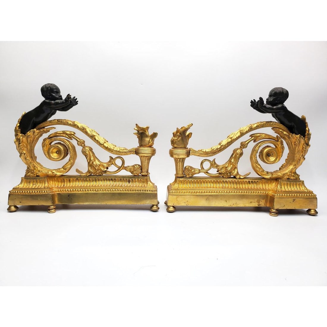Pair French Dore Gilt & Patinated Bronze Chenets (1 of 5)
