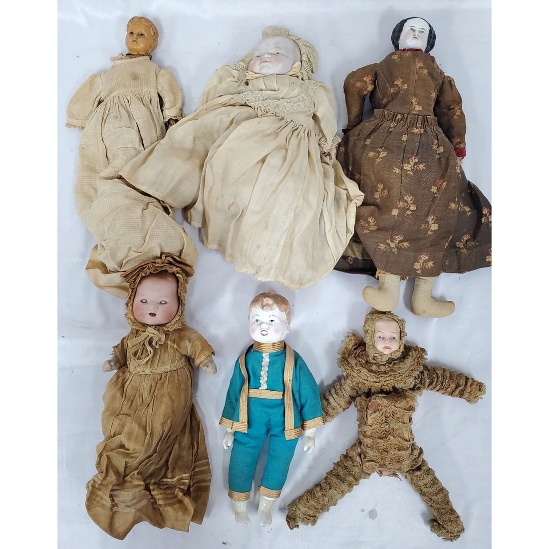Lot of 6 Antique Dolls. Some w/ Porcelain Faces (1 of 3)