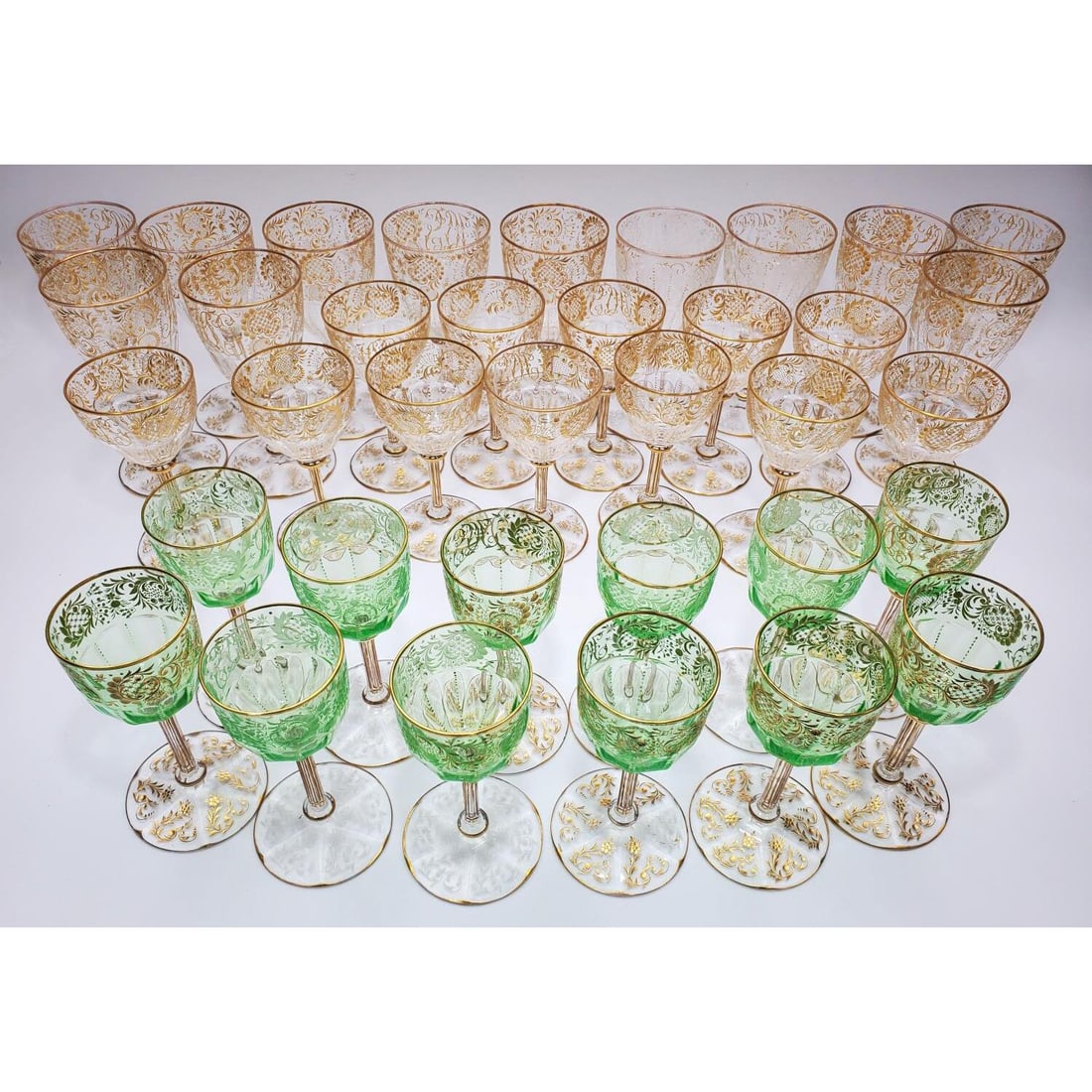 Antique Lot of 36 Gilt Decorated Barware Glasses (1 of 4)