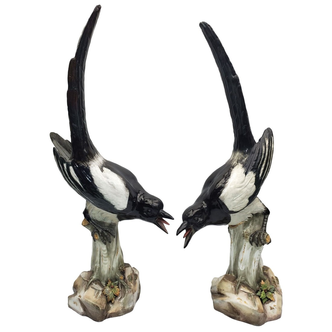 Large Antique 19th C. Meissen Porcelain "Magpies": Pair of Large Antique 19th C. Meissen Porcelain "Magpies" After a Design by J.J. Kandler. Both are Fully Marked & Incised "62A" and "62B". Originally Purchased from Christie's London on September 28th