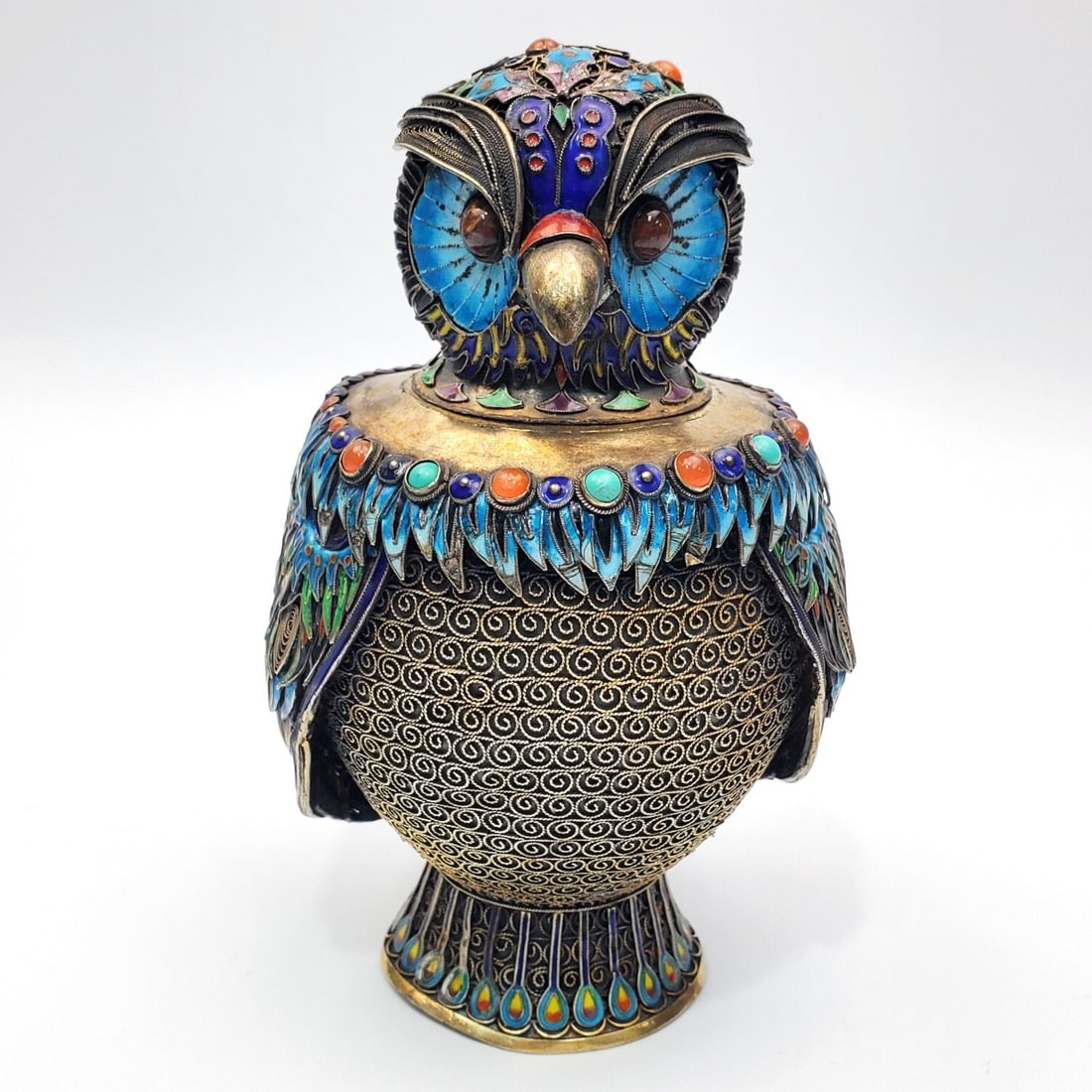 Fine Antique Chinese Silver & Enamel Box w/ Stones (1 of 7)