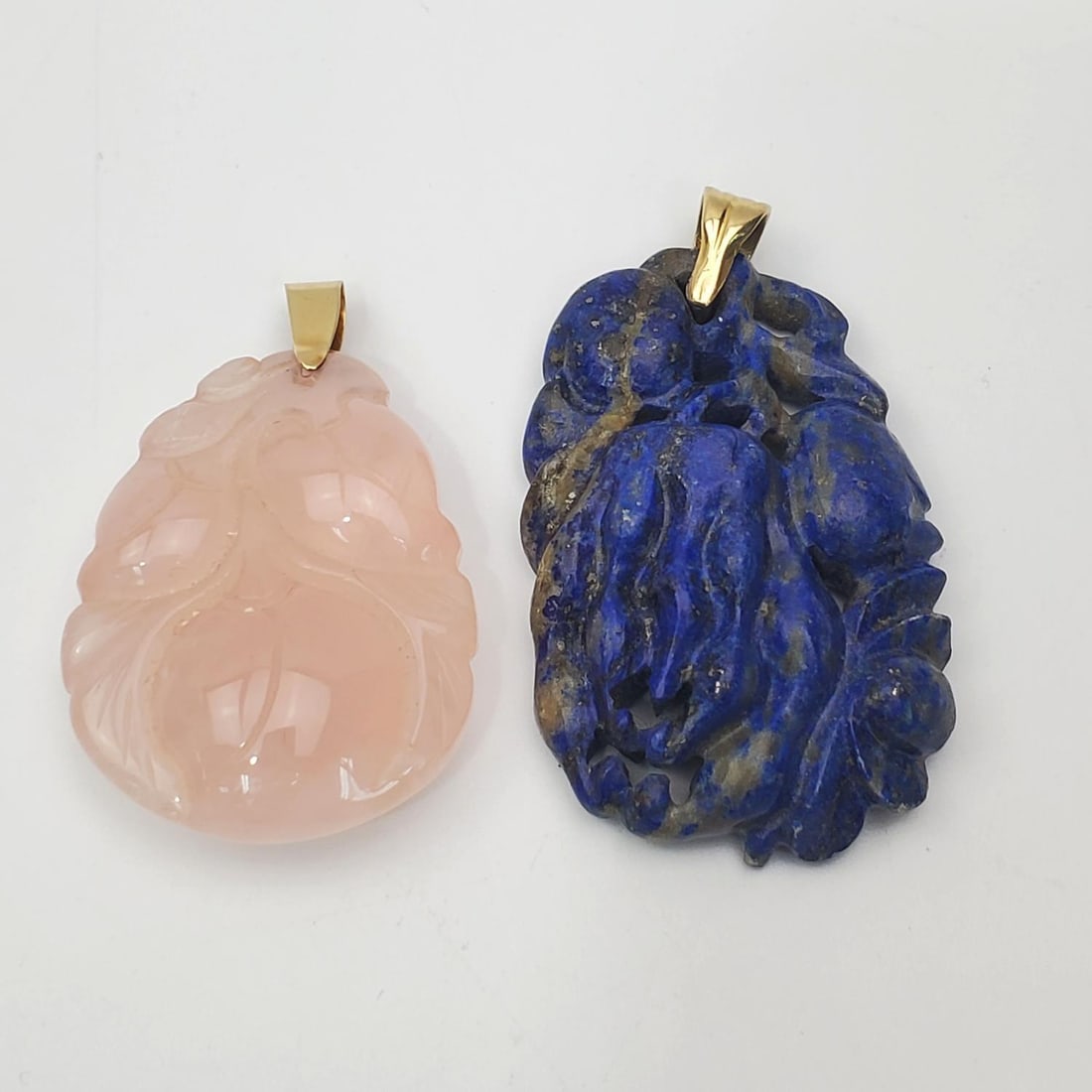 Chinese 14K Gold & Rose Quartz Large Pendant (1 of 3)